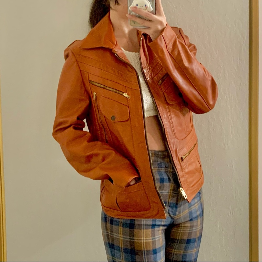 ✨☁️🍑70s Cognac Leather Sports Jacket🍑☁️✨